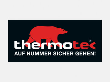 Logo Thermotec in Farbe auf grauem Hintergrund